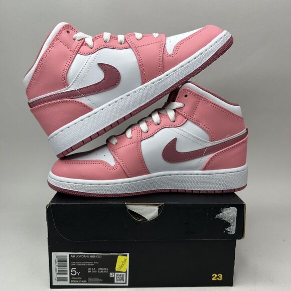 Nike Shoes Air Jordan 1 Retro Mid GS “Valentines Day/Coral Pink” 2023 - Picture 3 of 5